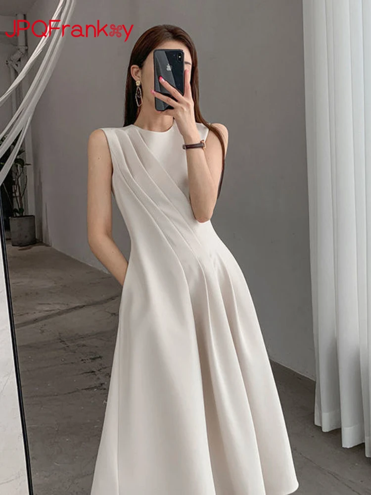 

French Long Skirt Waist Sleeveless Dress Summer Woman Dress Maxi Dresses for Women Dress for Women White Dress Party Dress