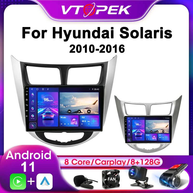 Vtopek 2Din For Hyundai Solaris 1 Accent 2010-2016 4G Android 11 Car Stereo Radio Multimedia Video Player Navigation GPS Carplay