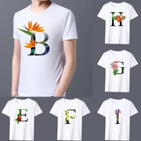 mens t shirt basic print short sleeve anime top flower color lettern series casual white o neck commuter comfortable shirt