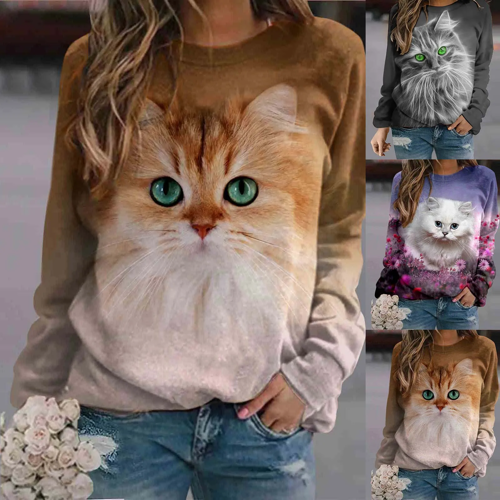 

Ugly Christmas Pajamas Womens Daily Print O Neck Sweatshirt Round Neck Fit Pullover Tops Casual Long Sleeve Ladies Sweatshirt