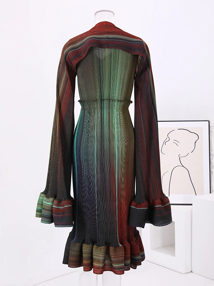 Плиссированное модное платье GVUW с V-образным вырезом и длинным рукавом женское