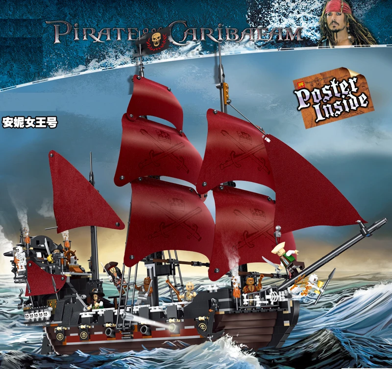 

Compatible 4184 4195 Lepining Friends The Black Pearl Queen Anne's Revenge Ship Boat Kit Building Block Moc Pirates Caribbean