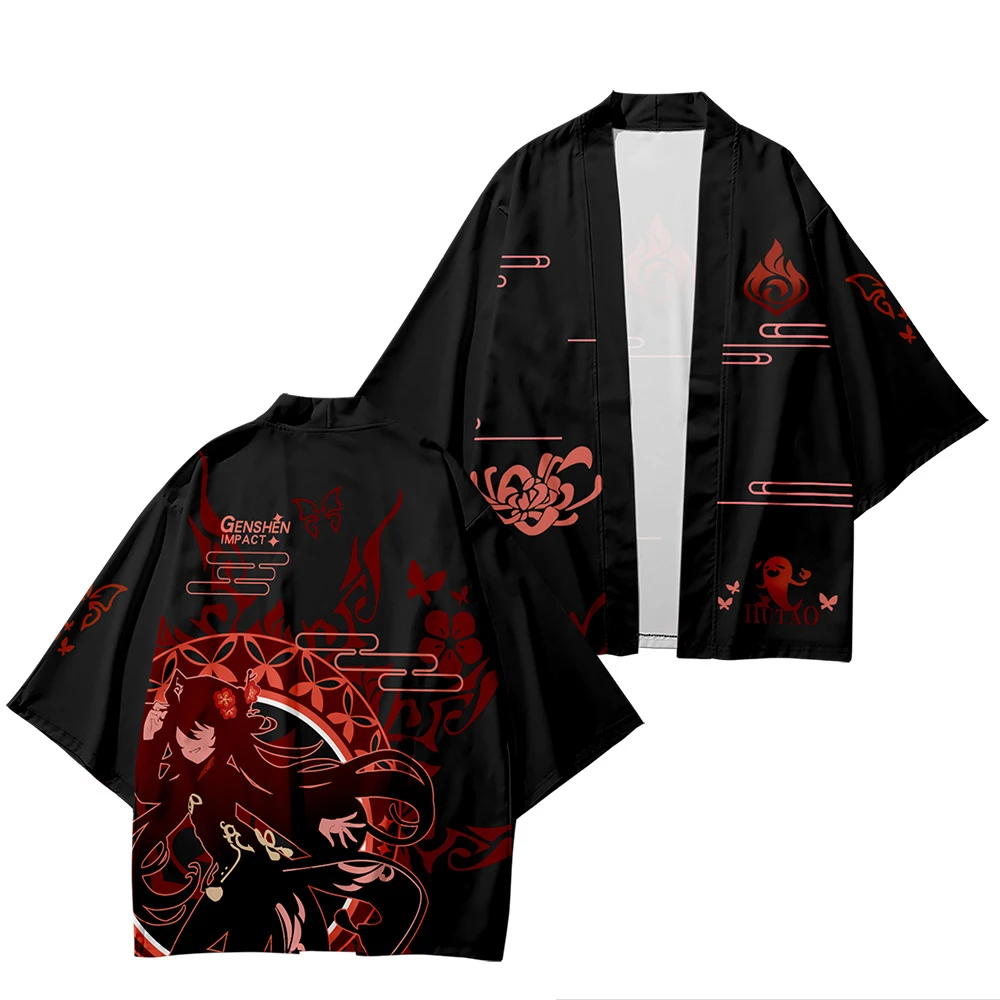 

Game Genshin Impact Hu Tao Kimono 3D Print Cosplay Haori Yukata Tops Streetwear Fashion Printed Short Sleeve Party Cloak