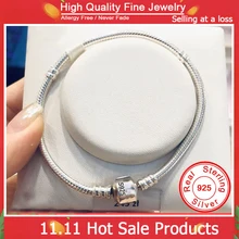 Famous Brand Original Certified 925 Sterling Silver Bracelet for Women DIY Charms Beads Snake Link Chain Classic Wrist Jewelry