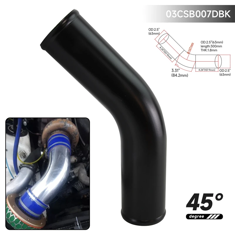 

Алюминиевая интеркулерная впускная труба интеркулера 45 градусов 57-76 мм/2,25-3,0 дюйма, стандартный черный шланг