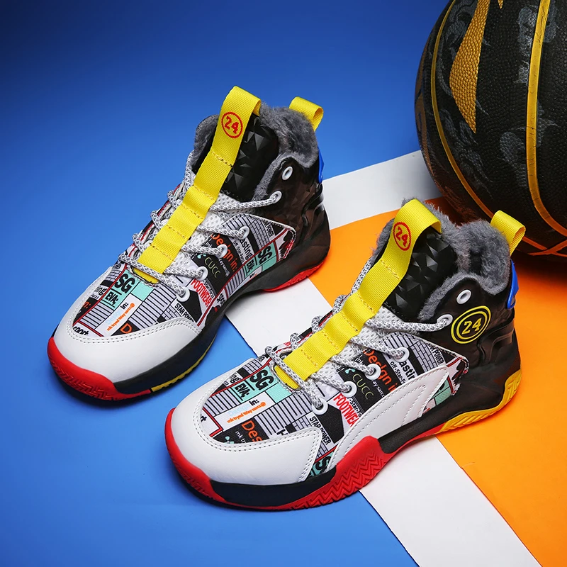 2022 Winter Plush New Children's Basketball Shoes Fashionable Comfortable Breathable Boys and Girls' Casual Sports Shoes