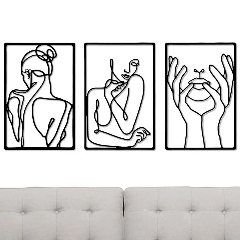 

Minimalist Female Body Decor 3PCS Minimalist Wall Art Line Art Prints Women's Body Face Large Metal Wall Decor For Living Room
