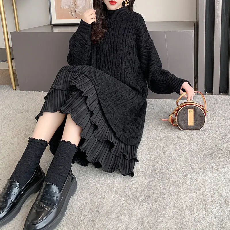 

Женская юбка-свитер на осень и зиму, в японском и корейском стиле, новинка, средней длины, выше колена, толстая внутренняя нательная рубашка, ...