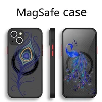 peacock pattern phone case transparent magsafe magnetic magnet for iphone 13 12 11 pro max mini wireless charging cover