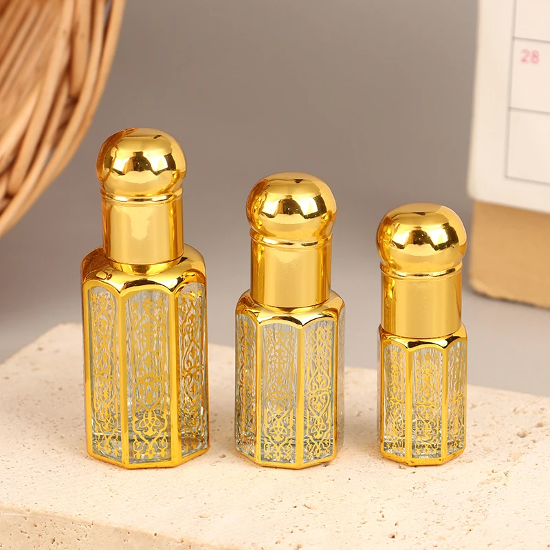 

1Pc 3/6/12ML Perfume Bottles Crystal Bottle Gold Luxury Refillable Roll-on Essential Oils Bottles Bronzing Liquid Bottle