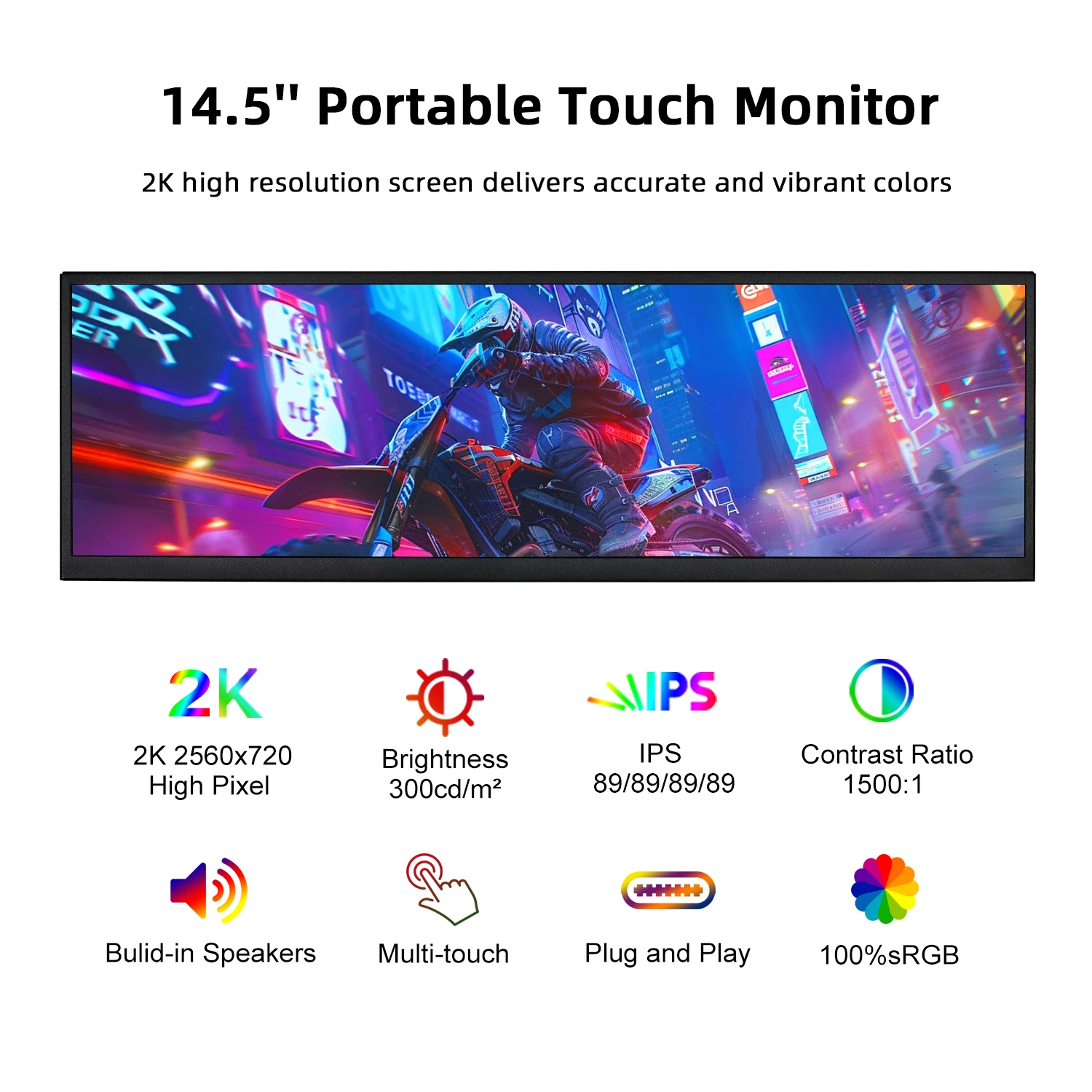 14 5 дюймовый тянущийся внешний вторичный сенсорный монитор HDMI USB-C порт 2K 2560x72 0 IPS
