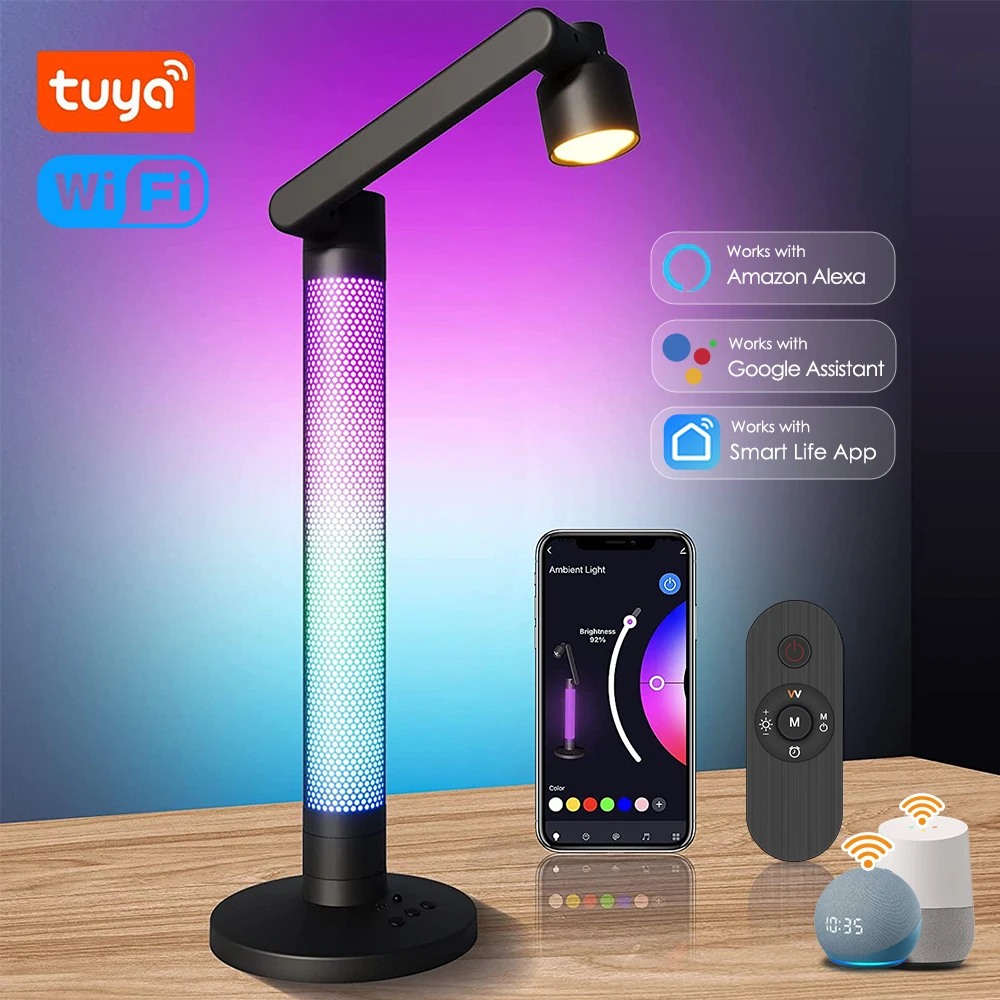 Smart Ambient Led Table Lamp With Rotatable Swing Arm Alexa Control RGB Desk Lamp Dimmable Night Light Room Bedside Lighting Kid