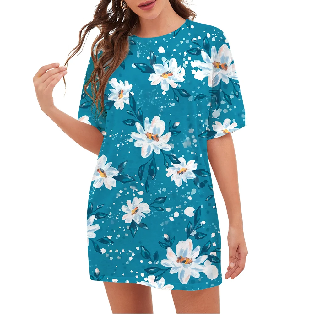 

CLOOCL Fashion Women T-shirt White Flower Pattern 3D Printed Short Sleeve Long Loose Tee Shirt Summer Tops Casual Style