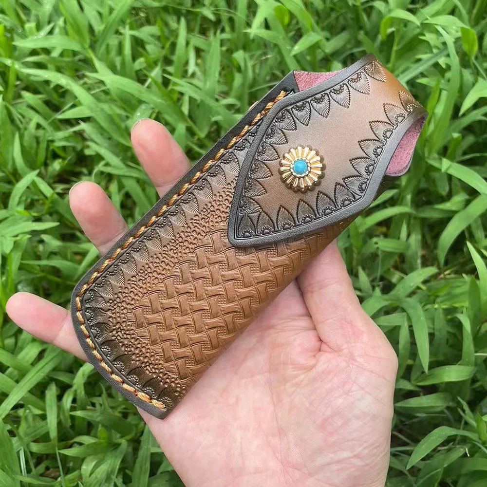 Очень большой чехол для складного ножа из воловьей кожи резной нож кожаный