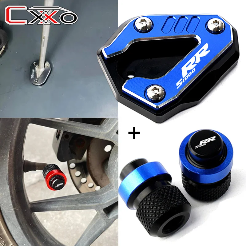 

For BMW S1000RR S1000 RR S 1000 RR 2019-2023 2020 2021 Motorcycle Kickstand Side Stand Enlarger Pad & Tire Valve Air Caps