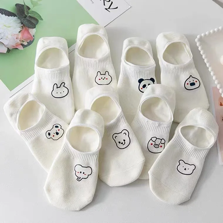 

Носки женские с мультяшным рисунком, тонкие Нескользящие невидимые короткие носки из силикона, 1/3/5 пар/комплект, для летнего сезона