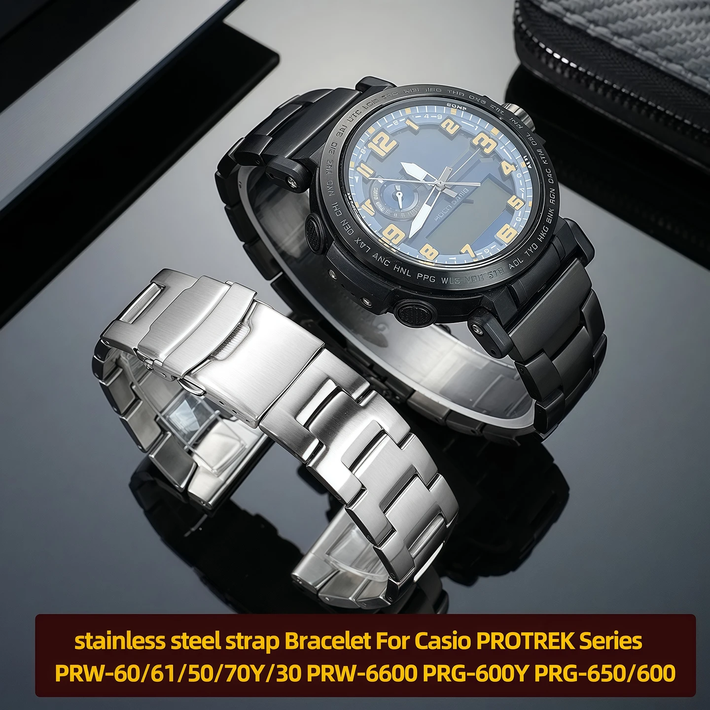 Фото Металлический ремешок для часов Casio PROTREK Series PRW-6900Y/6800/3400 PRW-6600 PRG-600Y PRG-650/600, мужской ремешок из нержавеющей стали 23 мм 24 мм №1