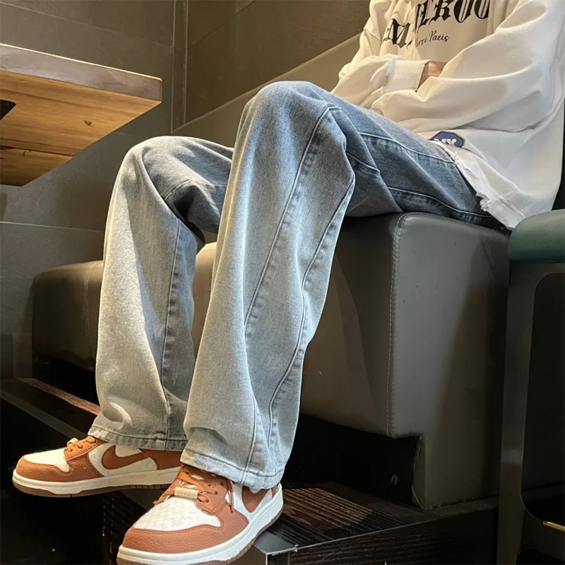 Blue Black Baggy Jeans Men Fashion Retro Gradient Straight Jeans Men Japanese Streetwear Hip-hop Loose Denim Pants Mens Trousers