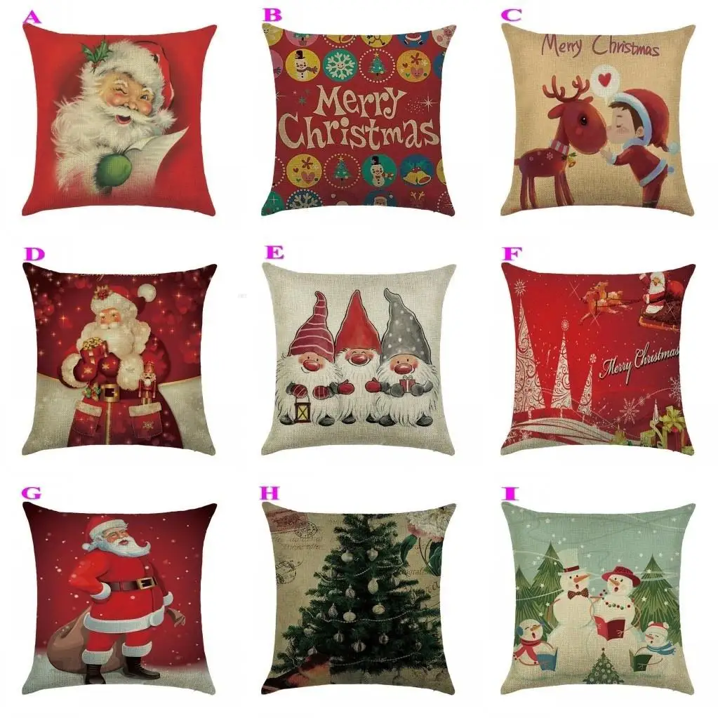 

Christmas Cushion Cover 45*45 Red Merry Christmas Santa Claus Cotton Linen Decorative Pillows Sofa Home Decoration Pillowcase