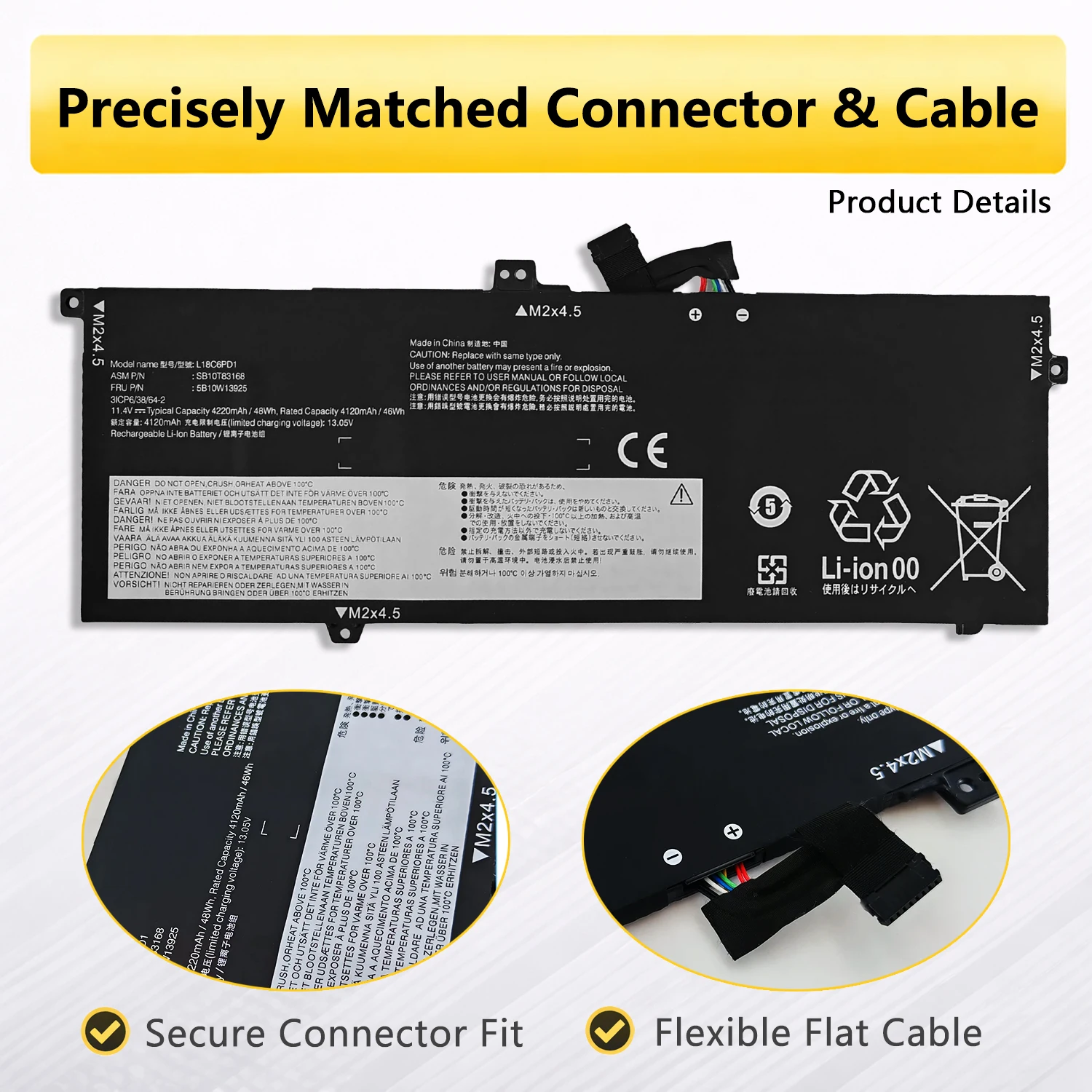 Фото Аккумулятор PowerHub L18C6PD1 L18M6PD1 для Lenovo ThinkPad X13 X390 X395 SB10K97655 02DL017 L18M6PD2 02DL018 SB10K97657 02DL019 №3