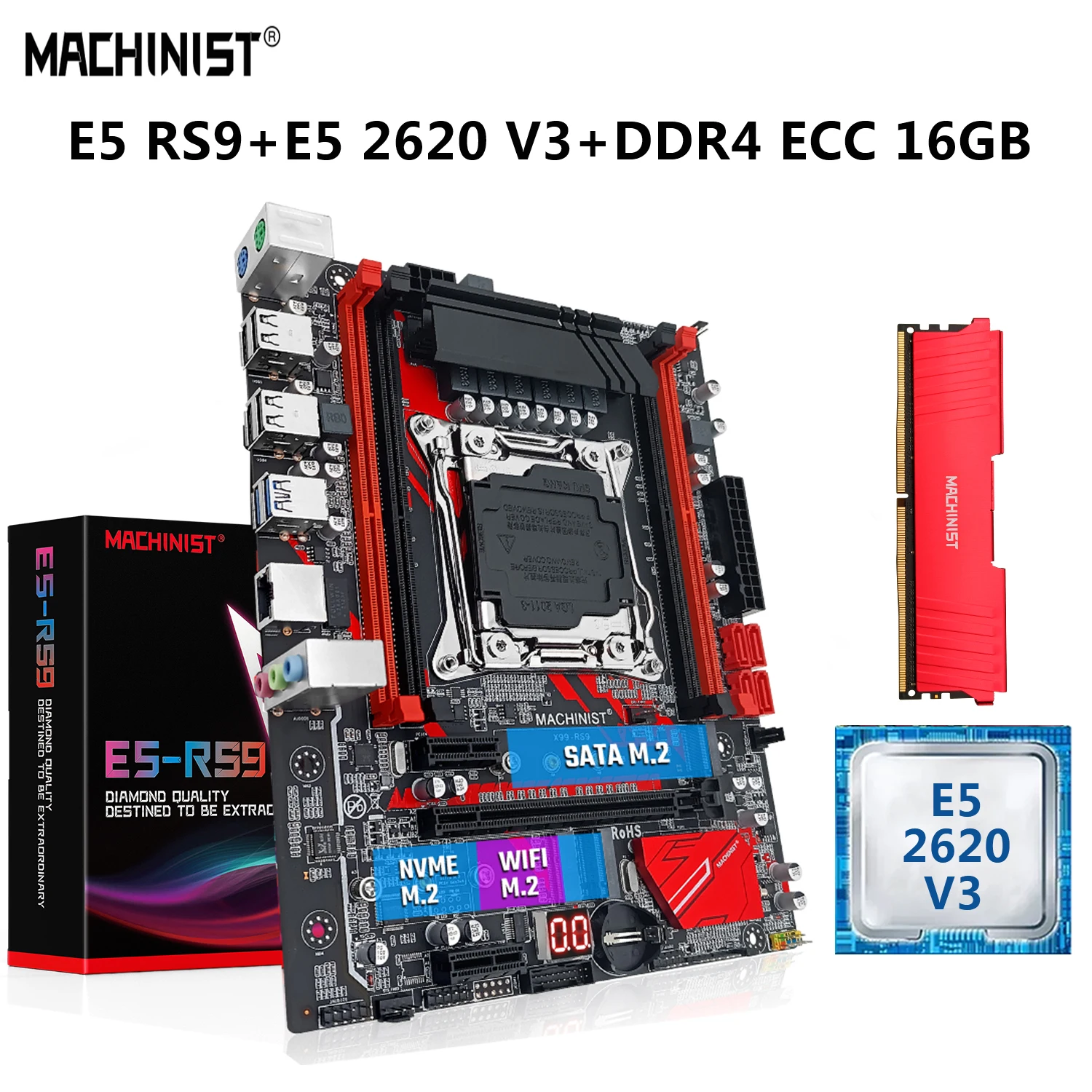    MACHINIST E5 RS9 LGA 2011-3   Xeon E5 2620 V3   DDR4 ECC 16   Combo NVME M.2 USB 3, 0