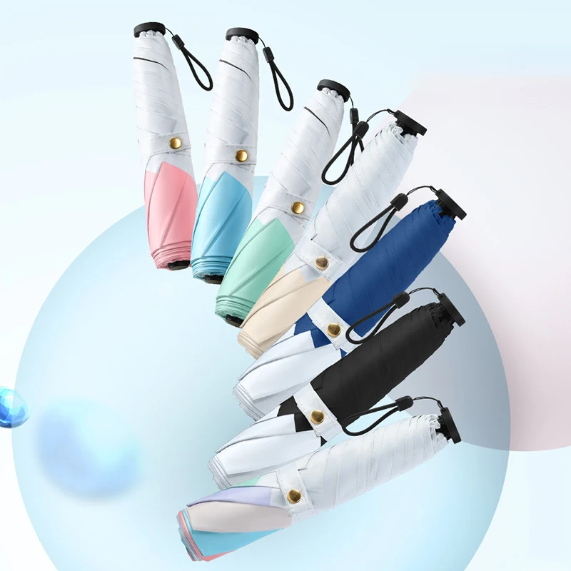 

Black Rubber Folding Sun Sunshade Umbrella Color Feather Umbrella Portable Ultra Light Three Fold Rain and Shine Pencil Umbrella