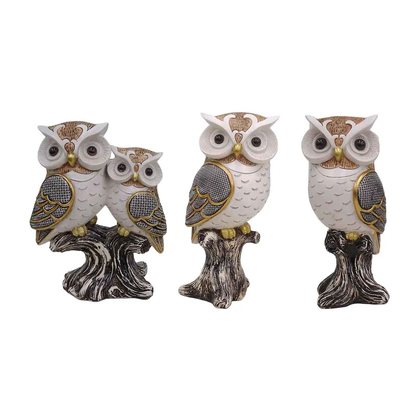 

Owl Statue Resin Figurine Owl on Branch for Room Bookshelf