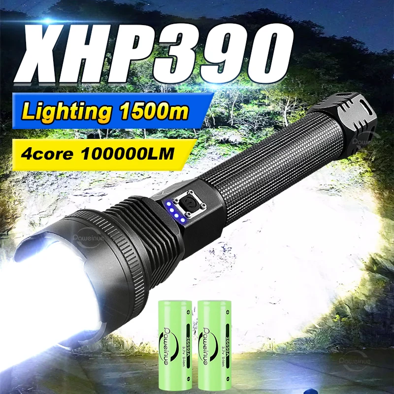 Мощный Тактический Фонарь XHP390 100000 LM Перезаряжаемый Сильный Свет