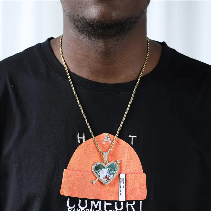 

Ожерелье мужское с подвеской в форме сердца, ювелирное изделие в стиле хип-хоп, кубинская цепочка 6 мм с декором в виде фотографии