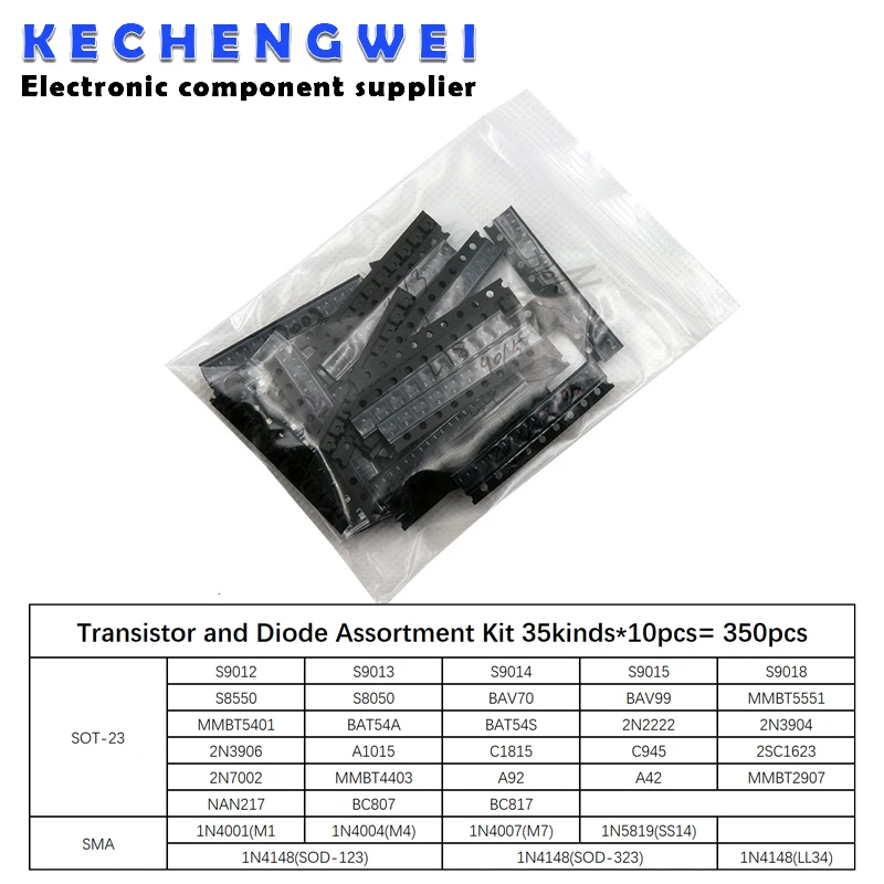 

35 values*10pcs= 350 pcs/lot SMD SMT Transistor and Diode Assortment Kit