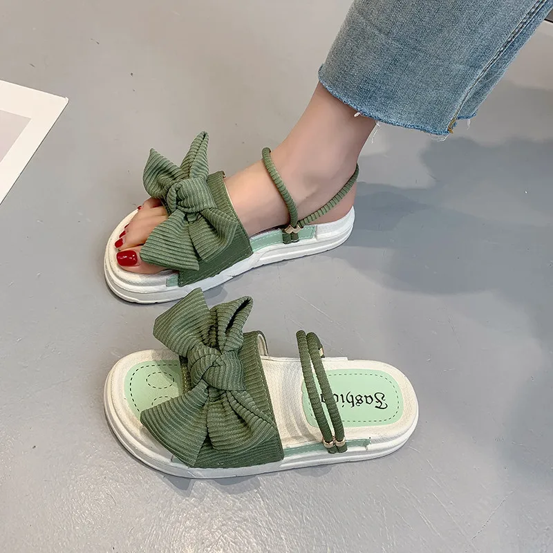 

Shoes Woman 2022 Low Slippers Casual Platform Butterfly-Knot Pantofle Rubber Flip Flops Shale Female Beach Luxury Flat New Summe