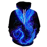 2022 spring and autumn new 3d printing mens hoodie blue phoenix flame phoenix casual hoodie outdoor loose men streetwear