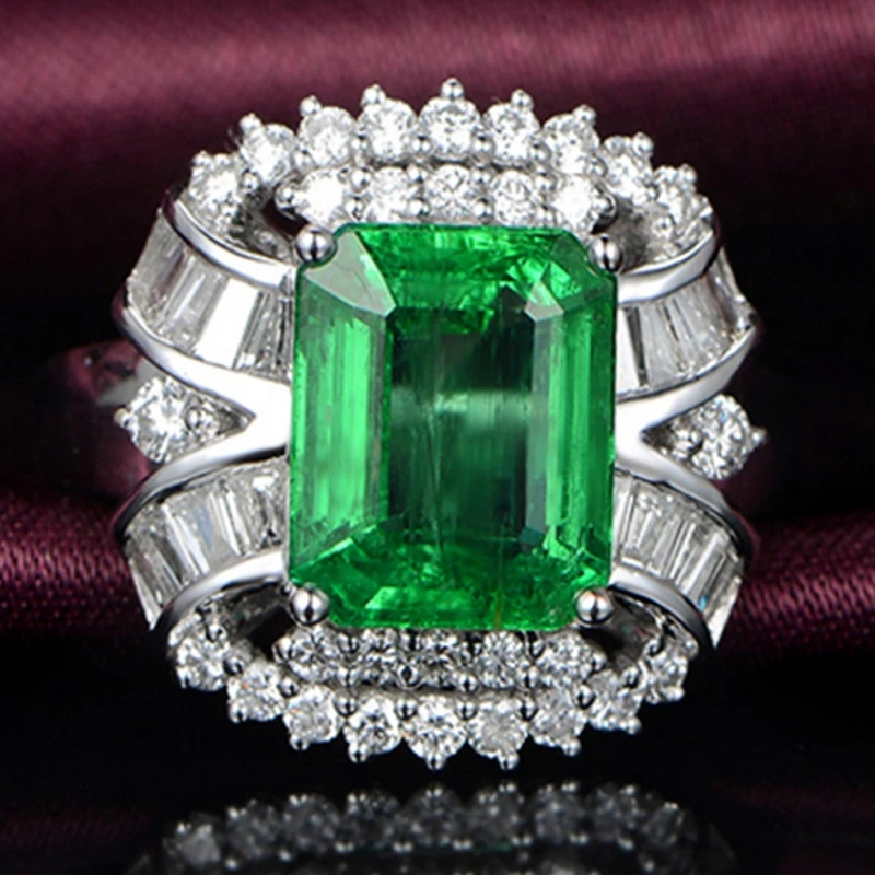 

UILZ Luxury Inlaid Pave Rings Engagement Green Blue Zircon Women Ring Large Square Stone Crystal Valentine's Day Gift Jewelry