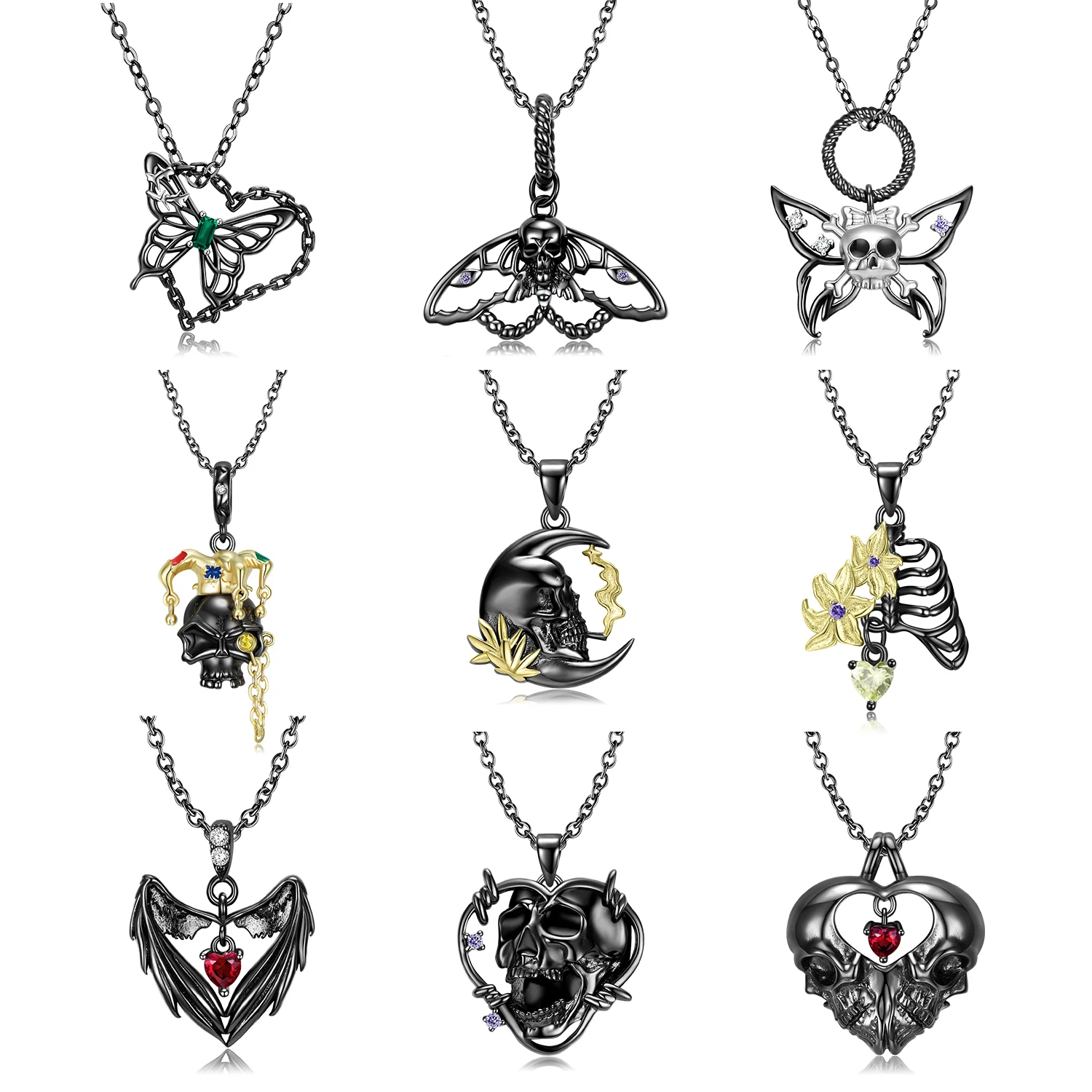 

Ожерелье с кулоном AIE из стерлингового серебра 100% пробы, с бабочкой, молью, черепом, криком, черными крыльями, цепочка, ожерелье для девушек и женщин, ювелирные изделия