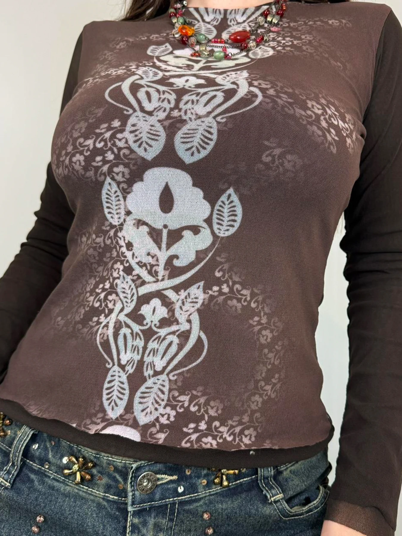 Rockmore винтажные сетчатые топы с принтом для женщин сексуальная прозрачная