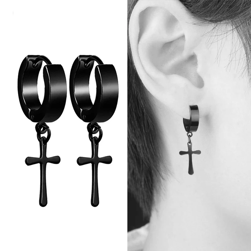 

1 Pair Neutral Black Stainless Steel Perforation Earrings 15 Kinds Modellings Punk Gothic Ear Studs For Women Men Cold Style