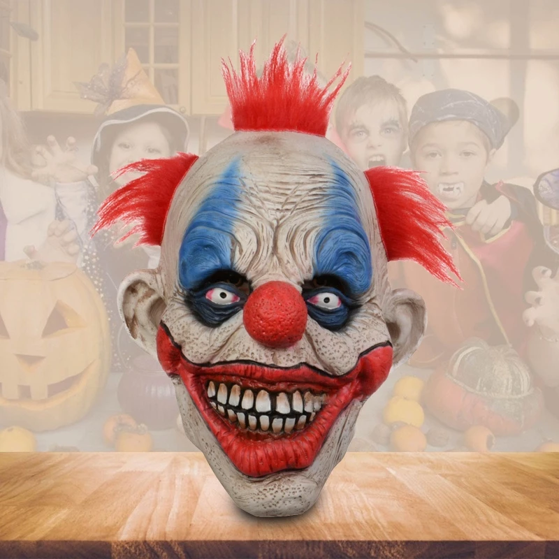 

Полноголовая маска для лица клоуна головные уборы принадлежности реквизит для вечеринки костюмы для косплея страшная улыбающаяся маска кл...
