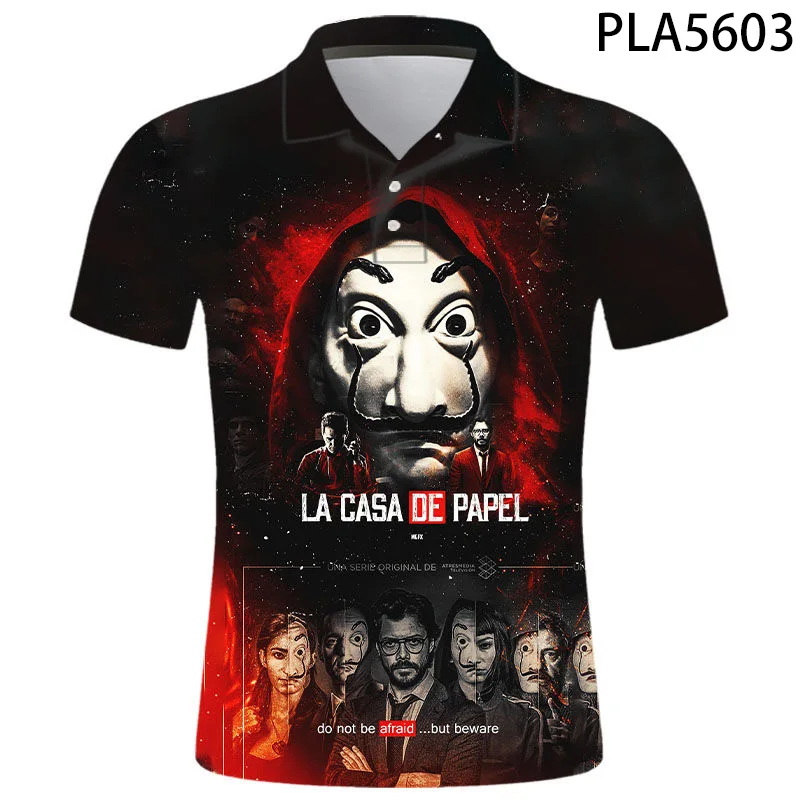 

Summer Short Sleeve Polo Homme La Casa De Papel Streetwear Men Camisas Ropa 3D Printed Polo Shirt Fashion Casual Harajuku Cool
