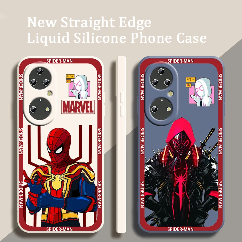 

Marvel Spiderman Cartoon Art Liquid Rope Phone Case For Huawei P50 P40 P30 P20 Pro Lite E Y9S Y9A Y9 Y6 Nova Y70 5T 9 5G Cover