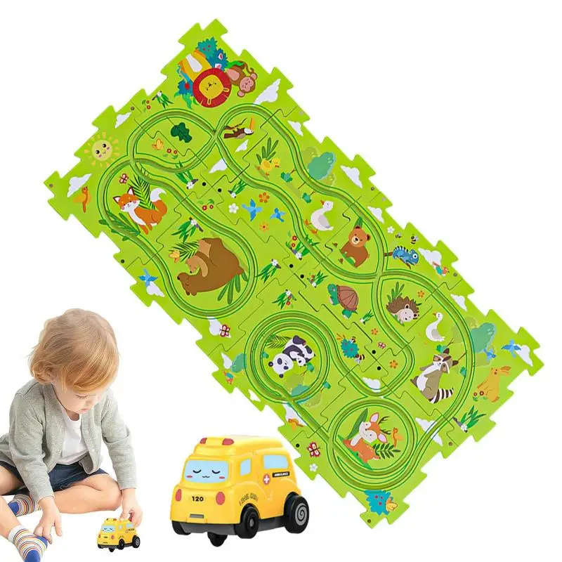 

Puzzle Car Track Child-Friendly Puzzle Track Play Toys Burr-Free STEM Educational Montessori Toy Solid DIY Assembling Electric