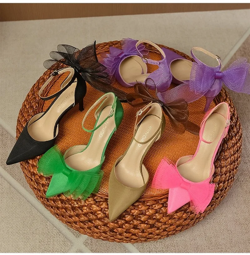 

Bow knot high heel word buckle sandals women stiletto shoes women pointed toe wedding shoes high heel sandals women shoes