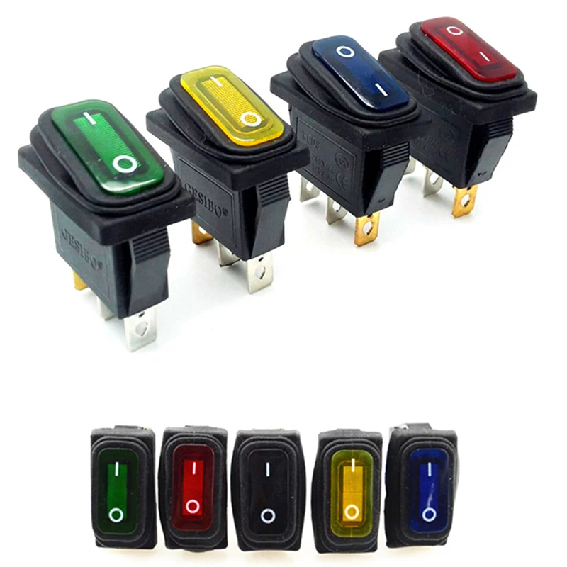 

KCD3 Ship Type 3pin 15A 250V AC Light Waterproof Power Switch High Current Rocker LED Button Switch Black 2pin Without Light