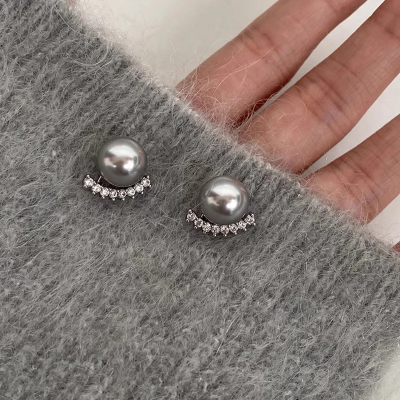 

Fashion Korean Elegant Gray Pearl Zircon Stud Earring For Women Girls Trendy Jewelry Gift Pendientes eh1093