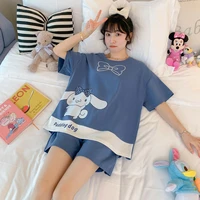 yugui dog cotton pajamas female summer short sleeved thin loose version can be worn outside the large size home wear set