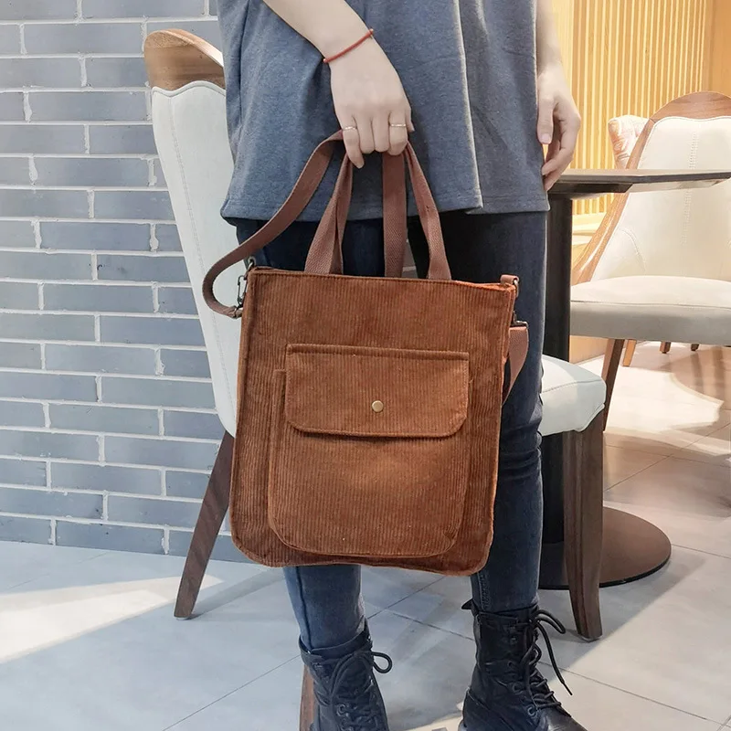 

Corduroy Women's Tote Shopper Bag Canvas Shoulder Crossbody Bags for Woman 2022 Korean Female Student Handbags Book Bag Handle