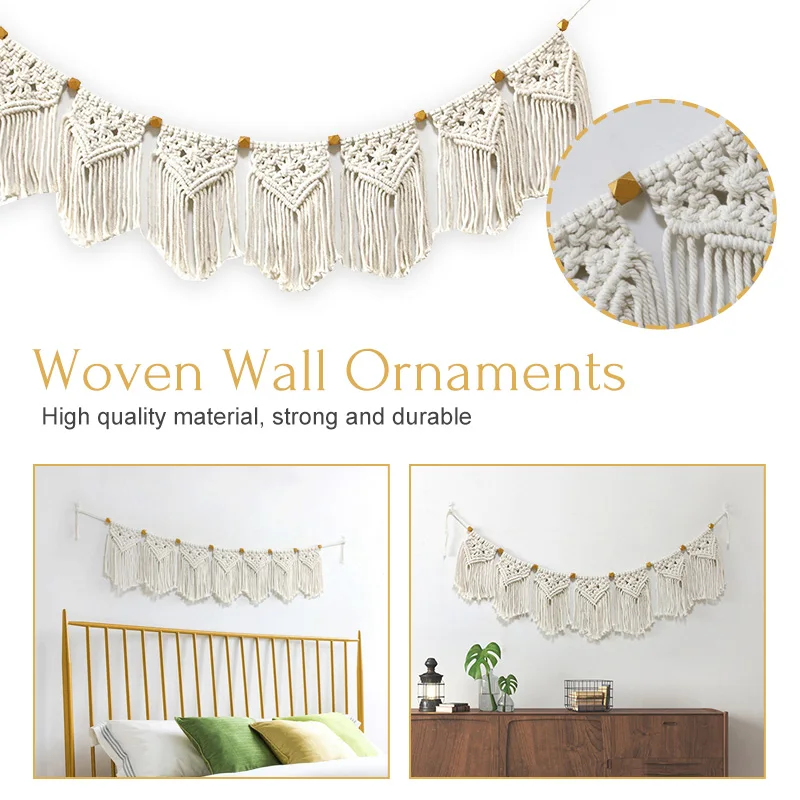 

Скандинавский богемный макраме настенный гобелен художественные настенные украшения горизонтальные бусины кисточки шикарный богемный де...