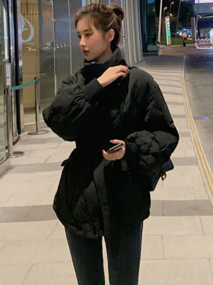 Autumn Winter Thick Padded Coats Women Lace Up Bread jacket Ladies Stand-up Collar Parkas Female Warm Outwear