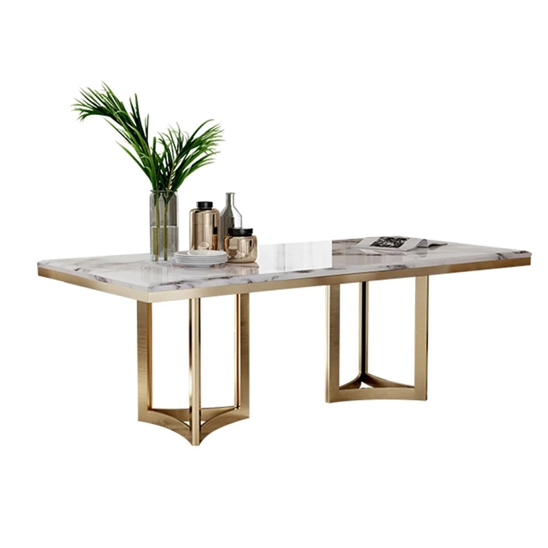

Modern Luxury Marble Dining Tables and Chairs Set Stainless Auxiliary Base Kitchen Multifunction Table Silla Comedor Furniture