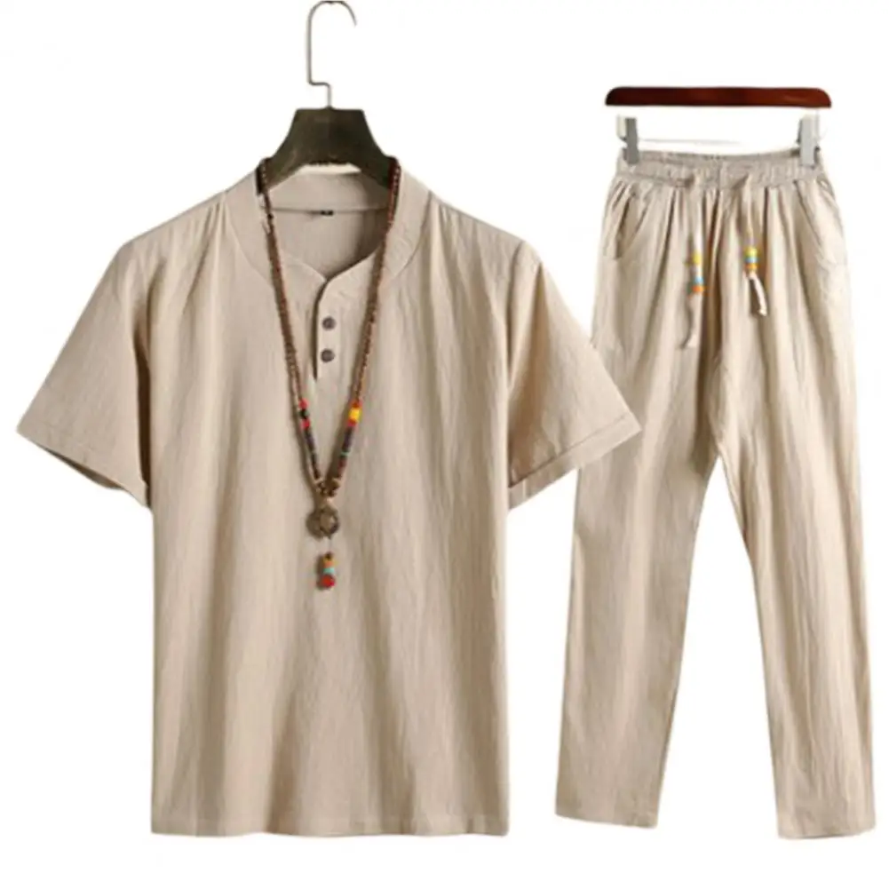 

(Shirt + trousers) summer fashion men shirt Man Cotton and linen shirts Short sleeve men's casual shirts men full size M-4XL