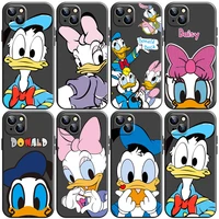 disney donald duck cartoon phone case for iphone 11 13 12 pro max 12 13 mini x xs xr max se 6 7 8 plus black liquid silicon